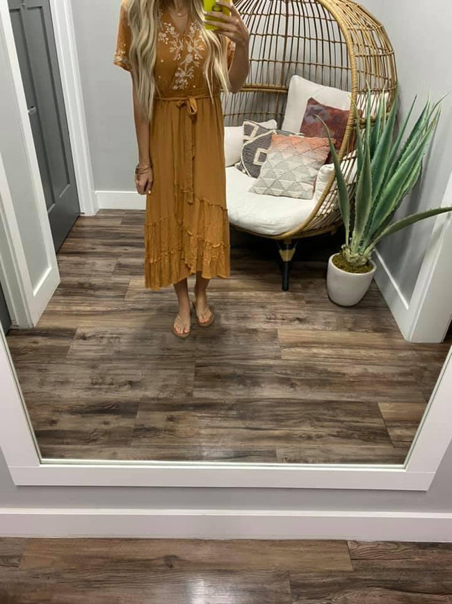 CAMEL EMBROIDERED DRESS