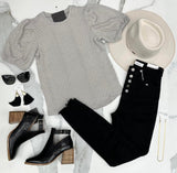 ISABELLA HEATHER GREY TEXTURE KNIT BLOUSE