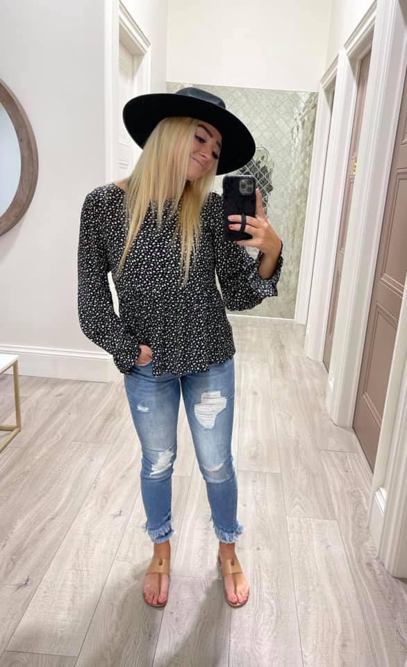 BLACK AND TAUPE LEOPARD BLOUSE