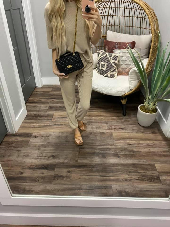 TAUPE RIBBED SET