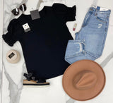 TRINA BLACK SMOCKED SLEEVE
