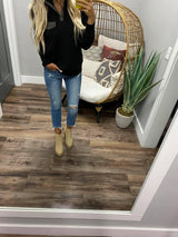 BLACK AND GREY QUILTED SNAP TOP