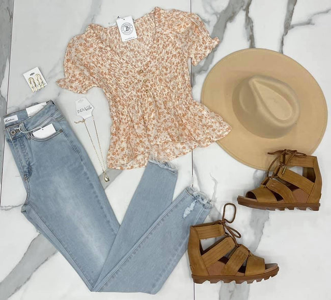 IVORY AND ALMOND SMOCK BLOUSE