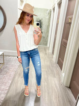 IVORY BUTTON V NECK TANK