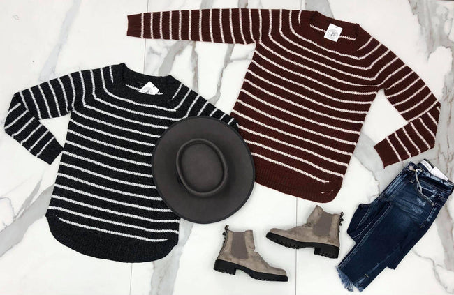 CHARCOAL TEXTURE STRIPE SWEATER