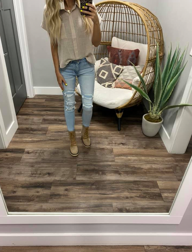 TAUPE BUTTON DOWN BLOUSE
