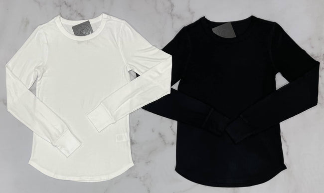 BLACK RIBBED LONG SLEEVE TEE