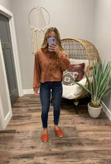 BRICK BUTTON DOWN TEXTURED JACKET TOP