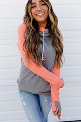 CORAL AND CHARCOAL DOUBLE HOOD SWEATER