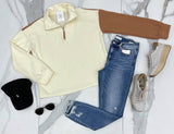 IVORY CAMEL COLORBLOCK 1/2 ZIP SWEATER