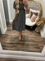 BLACK DITSY FLORAL BUTTON FRONT DRESS