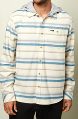 MENS O'NEILL REDMOND CREAM AND BLUE STRIPE HOODED FLANNEL