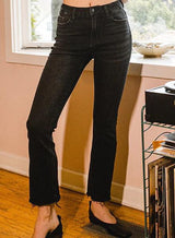 SCOUT HIGH RISE FLAIR WASHED BLACK JEANS