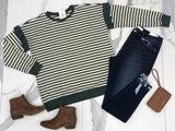 PLUS OLIVE STRIPE RUFFLE SLEEVE TOP