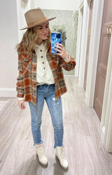 RUST PLAID BUTTON SHACKET