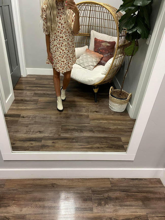 JORI CREAM AND RUST VINTAGE FLORAL DRESS