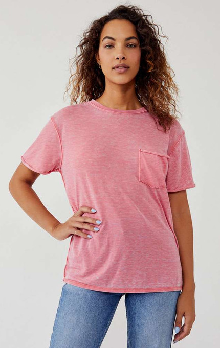 FREE PEOPLE WASHED CORAL VELLA TEE