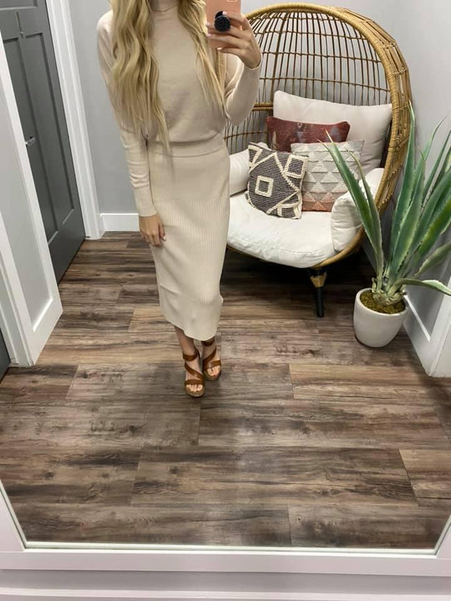 OATMEAL RIBBED SWEATER SKIRT