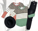 SAGE LEOPARD STRIPE LONG SLEEVE