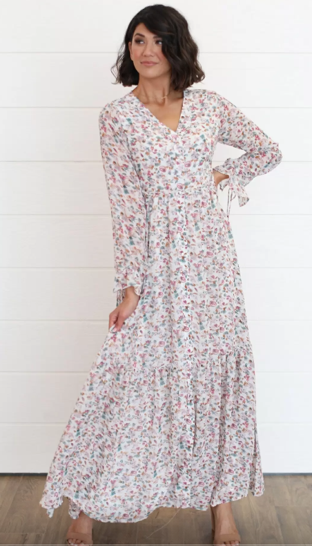 DUSTY IVORY FLORAL MAXI DRESS
