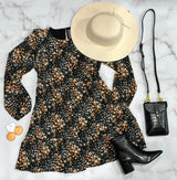 SELINA BLACK FLORAL KNEE LEGNTH DRESS