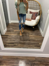 SAGE SMOCKED RUFFLE SLEEVE BLOUSE