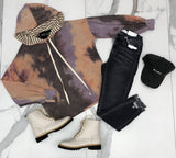 MAUVE TIE DYE OATMEAL STRIPE HOODED TOP
