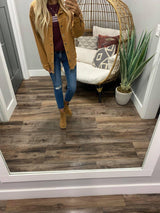 CAMEL DISTRESSED STRETCHY DENIM SHACKET