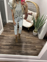 FEELING FLORAL TIE NECK RUFFLE SLEEVE BLOUSE