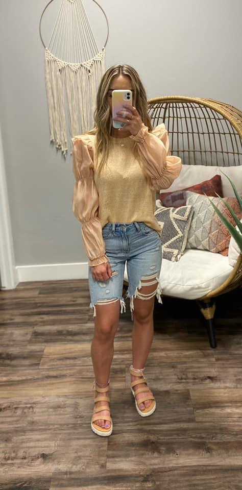 PEACH KNIT LONG SLEEVE SWEATER TOP