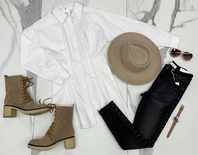 WHITE BOYFRIEND SHIRT DRESS