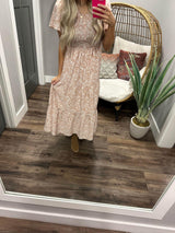 SARA PINK FLORAL SMOCKED TIERED DRESS