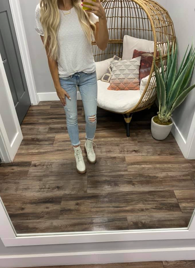 WHITE SWISS DOT RUFFLE SLEEVE BLOUSE