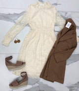 CREAM LACE MOCK NECK DRESS