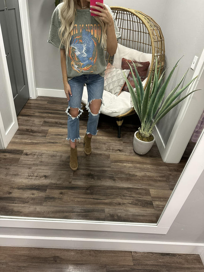 SAGE WASHED ROCK N ROLL TEE