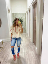 CREAM EMBROIDERED BLOUSE TOP