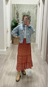 RUST FLORAL TIERED SKIRT