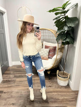 CREAM STACY ESSENTIAL LONG SLEEVE RIBBED TOP