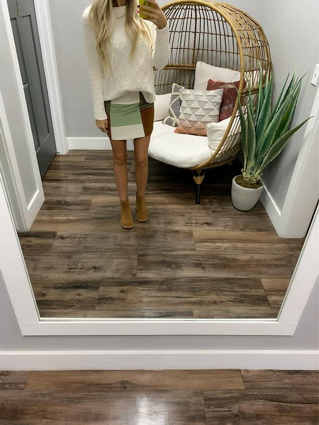 OLIVE CAMEL COLORBLOCK STRETCH SKIRT