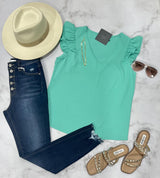 LIBERTY MINT RUFFLE SLEEVE BLOUSE
