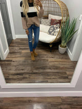 BLACK IVORY AND MOCHA COLORBLOCK SWEATER TOP