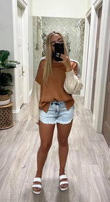 MINT AND RUST COLORBLOCK SWEATER
