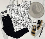 WHITE SPOTTED FLUTTER SLEEVE BLOUSE