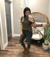 OLIVE EMBROIDERED STITCH TOP