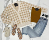 NEUTRAL PLAID BUTTON UP CARDIGAN