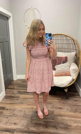 PINK FLORAL SMCOKED RUFFLE DRESS