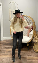 CREAM KNIT MOCK NECK SWEATER