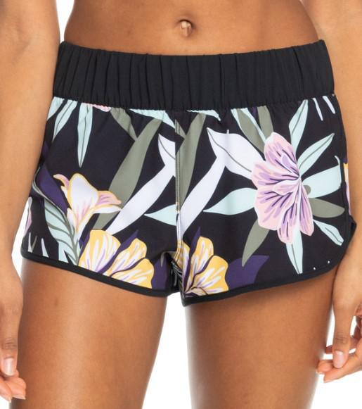 ROXY BLACK FLORAL ACTIVE BOARDSHORTS