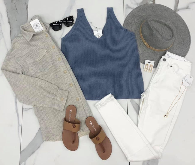 DUSTY BLUE SWEATER TANK