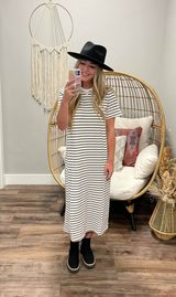 IVORY AND BLACK STRIPE TEE DRESS